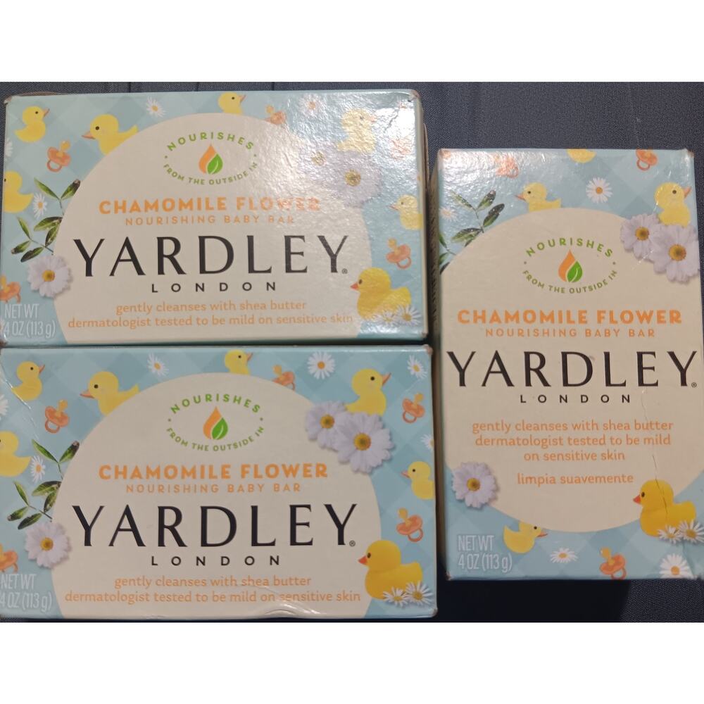 Yardley Bar Soap Chamomile Flower (3 BARS) NEW Nourishing Baby Bars 4 oz. ea